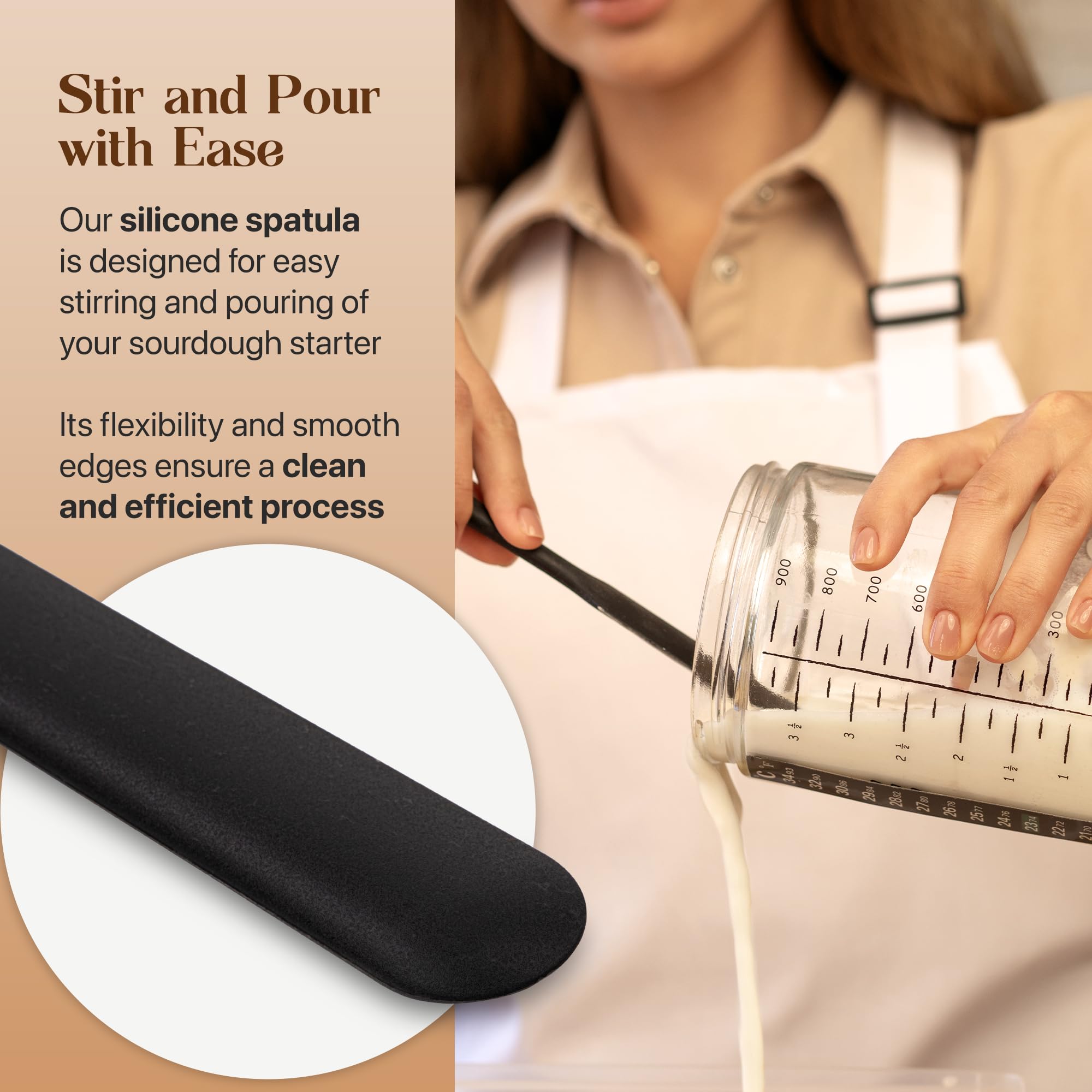 ABIOTO Sourdough Starter Jar Kit, Includes 34 oz Sourdough Starter Jar with Metallic Lid, Silicone Spatula, Feeding Tracker, Extra Thermometer Strips