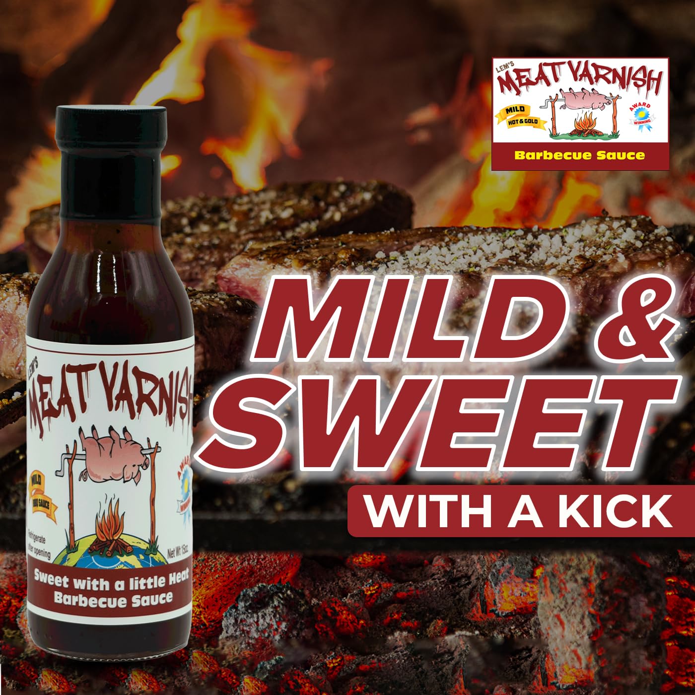 Lem’s Meat Varnish Mild BBQ Sauce - Sweet BBQ Sauce for Meat, Chicken, and More - Gluten Free - Best for Grilling, Smoking & Marinating - 12 oz Bottle