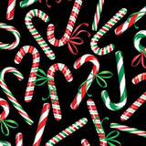 Benartex Sweet Holidays 12791 12 Black Candy Canes & Bows
