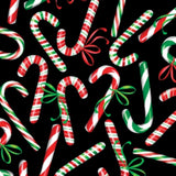 Benartex Sweet Holidays 12791 12 Black Candy Canes & Bows