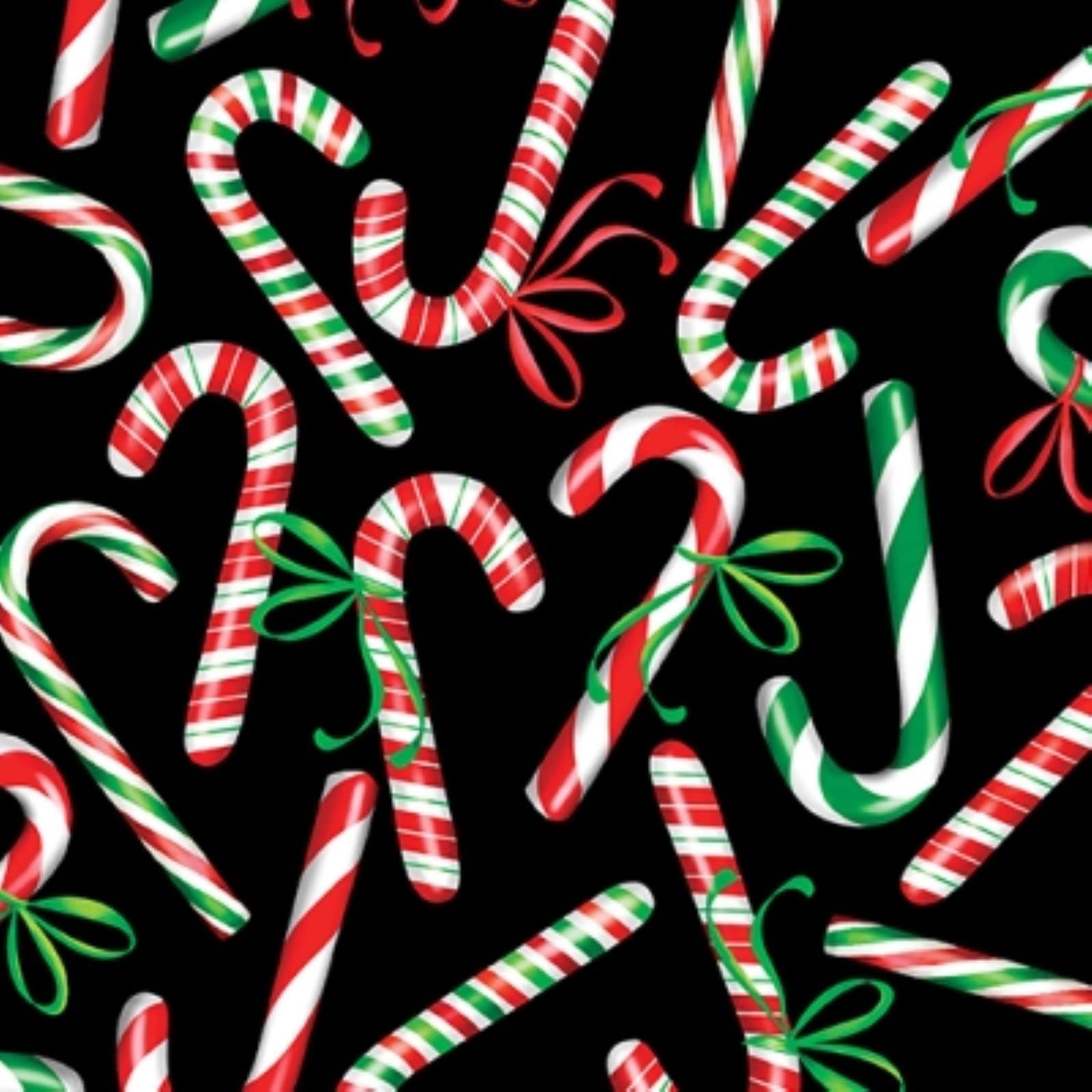 Benartex Sweet Holidays 12791 12 Black Candy Canes & Bows