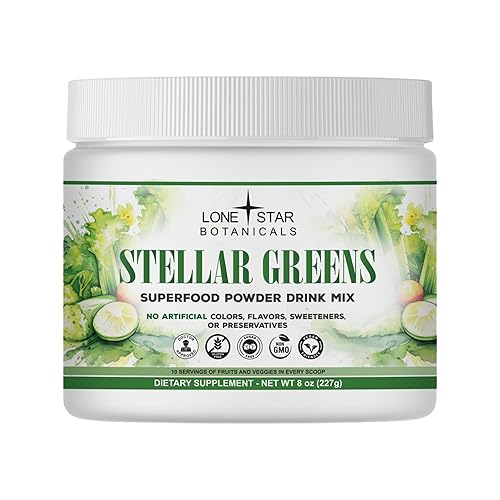 Lonestar Botanicals Superfood Greens, Refreshing Stellar Greens Drink, Organic Superfoods Blend, Revitalizing Elixir (No Artificial Colors, Flavors