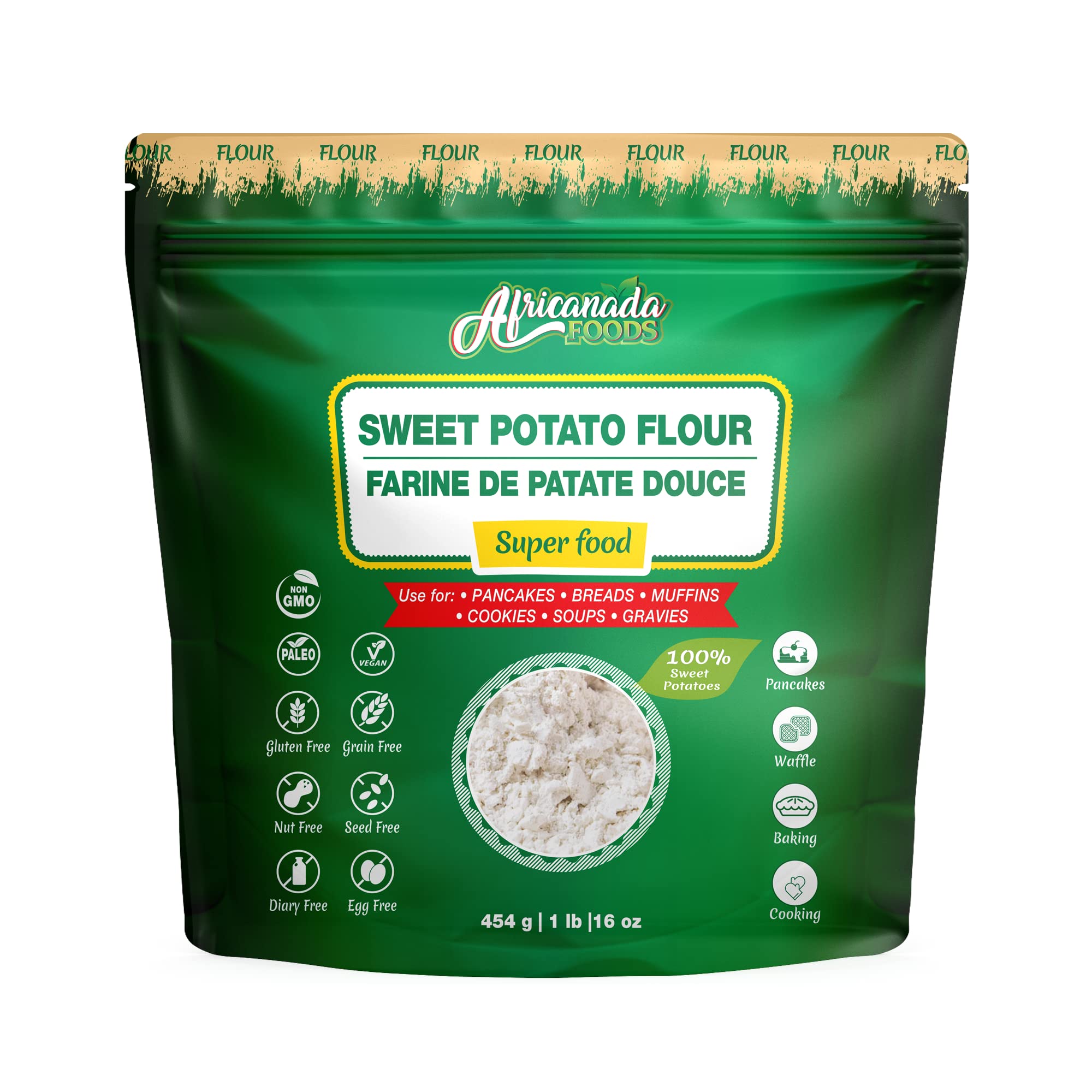 All-Natural Sweet Potato Flour - Gluten-Free, Non-GMO, Vegan | Ideal for Baking, Cooking & Smoothies | 454g (1 lb)