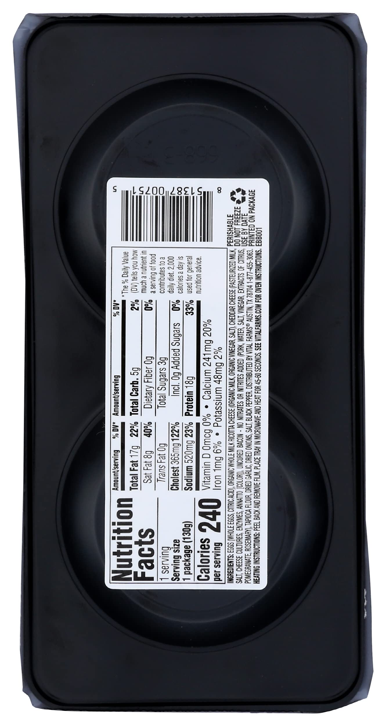 Vital Farms, Egg Bites Bacon Cheddar, 4.6 Ounce