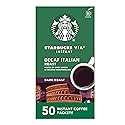 Starbucks VIA Instant Coffee Packets, Single Serve, Dark Roast Coffee, Decaf Italian Roast, 50 Packets