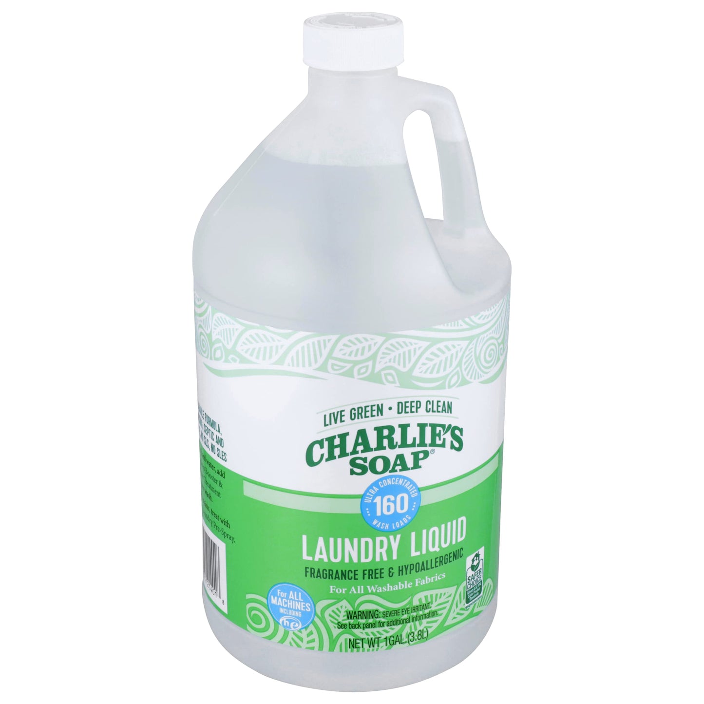 Charlie’s Soap Laundry Liquid with Pump (160 Loads, 1 Pack) Natural Deep Cleaning Hypoallergenic Laundry Detergent - Eco-Friendly, Safe and Effective
