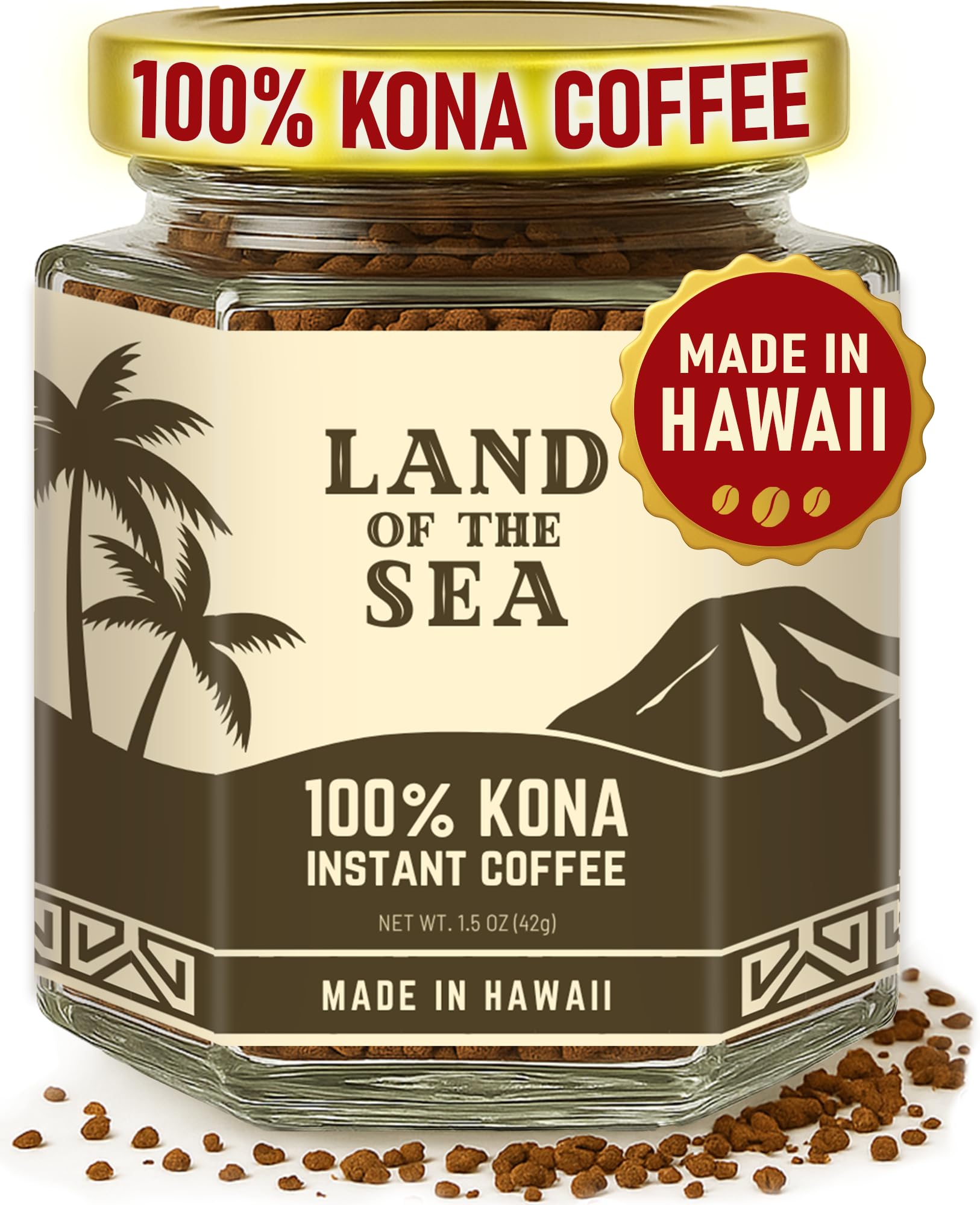 PREMIUM KONA COFFEE 100% - Hawaiian Instant Coffee (1 Pack | 22 Serv.) - Medium Roast, Freeze Dried - Low Acid Arabica Coffee, 1.5 oz