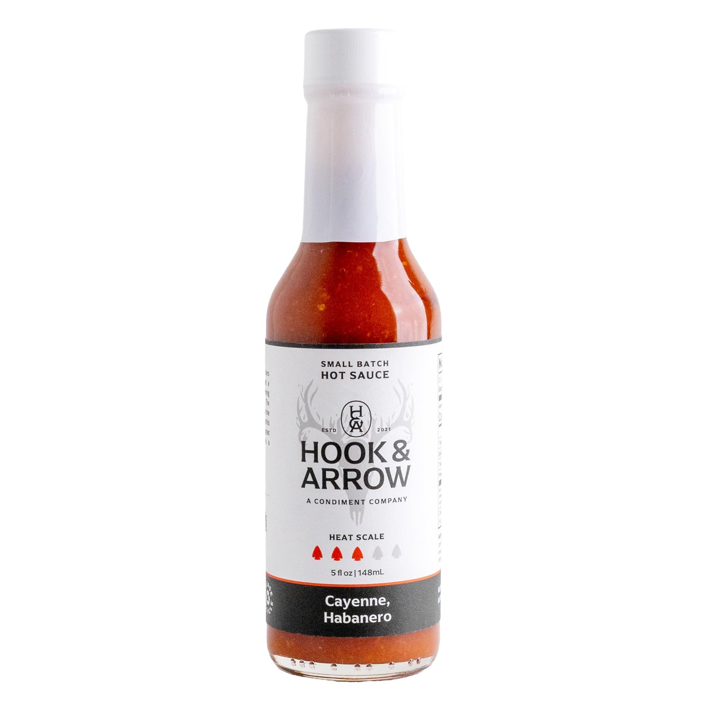 Hook & Arrow Cayenne Habanero Hot Sauce - Low Sugar Louisiana Style Garlic Pepper Sauce - Medium Spice Red Hot Sauce - Gluten-Free, Vegan, Paleo (5 fl