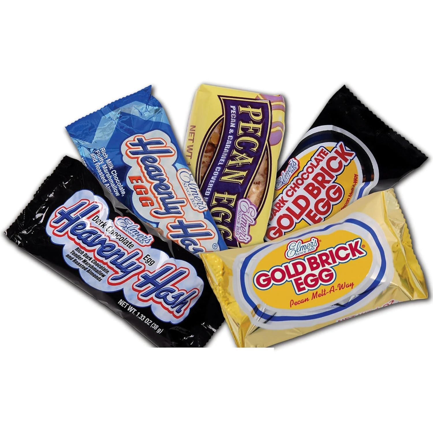 Elmer Ultimate Egg Variety Pack - 15 Total Eggs - 3 of Each - Heavenly Hash, Gold Brick, Dark Chocolate Gold Brick - Pecan Egg - Dark Chocolate