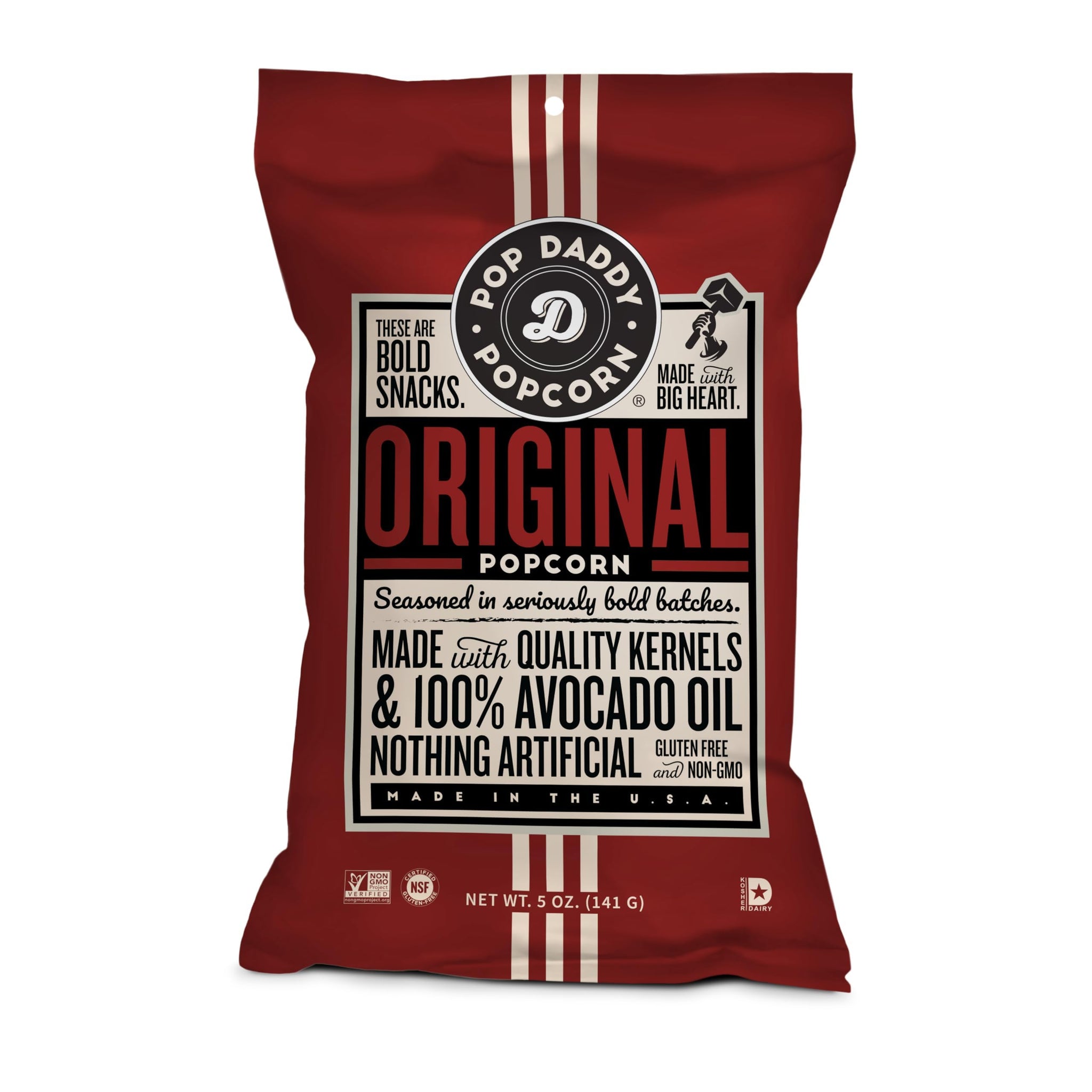 Pop Daddy Flavored Popcorn Gourmet, Original Flavor Popped Popcorn, Hand Seasoned Kernels, Gluten Free Popcorn Snacks, 5oz Individual Bags, 3 Pack
