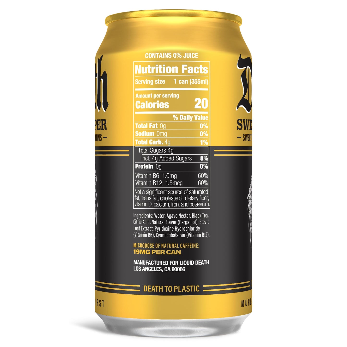 Liquid Death Iced Tea - Sweet Reaper (Black Sweet Tea), Less Sugar*, Boost of Caffeine, B Vitamins, No Artificial Sweeteners, 12 Fl Oz (Pack of 12)