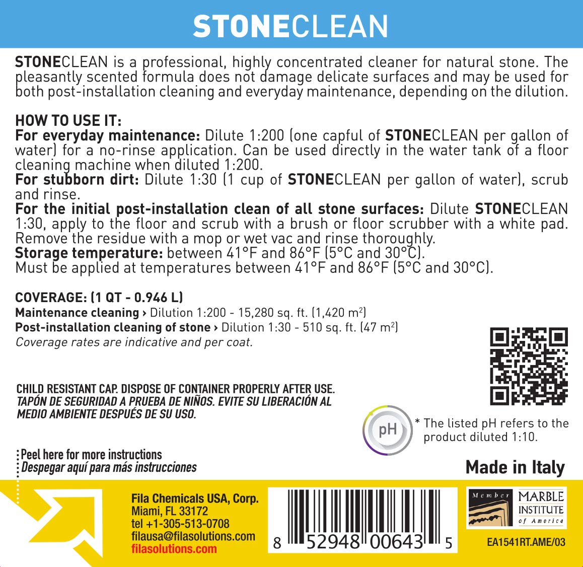 FILA Surface Care solutions STONECLEAN Natural Stone Cleaner, 1 GAL (1QT)