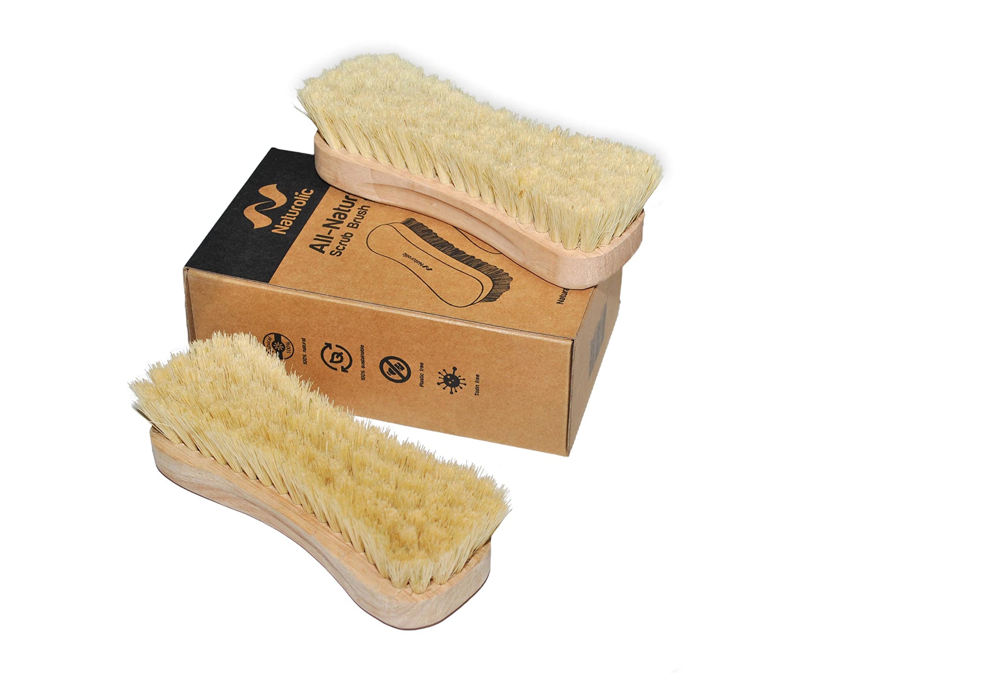 All-Natural Wooden Scrub Brush Set | Eco-Friendly Cleaning Brush Set with Tampico Bristles | Floor Scrub Brush & Shower Scrubber for Bathroom, Tub