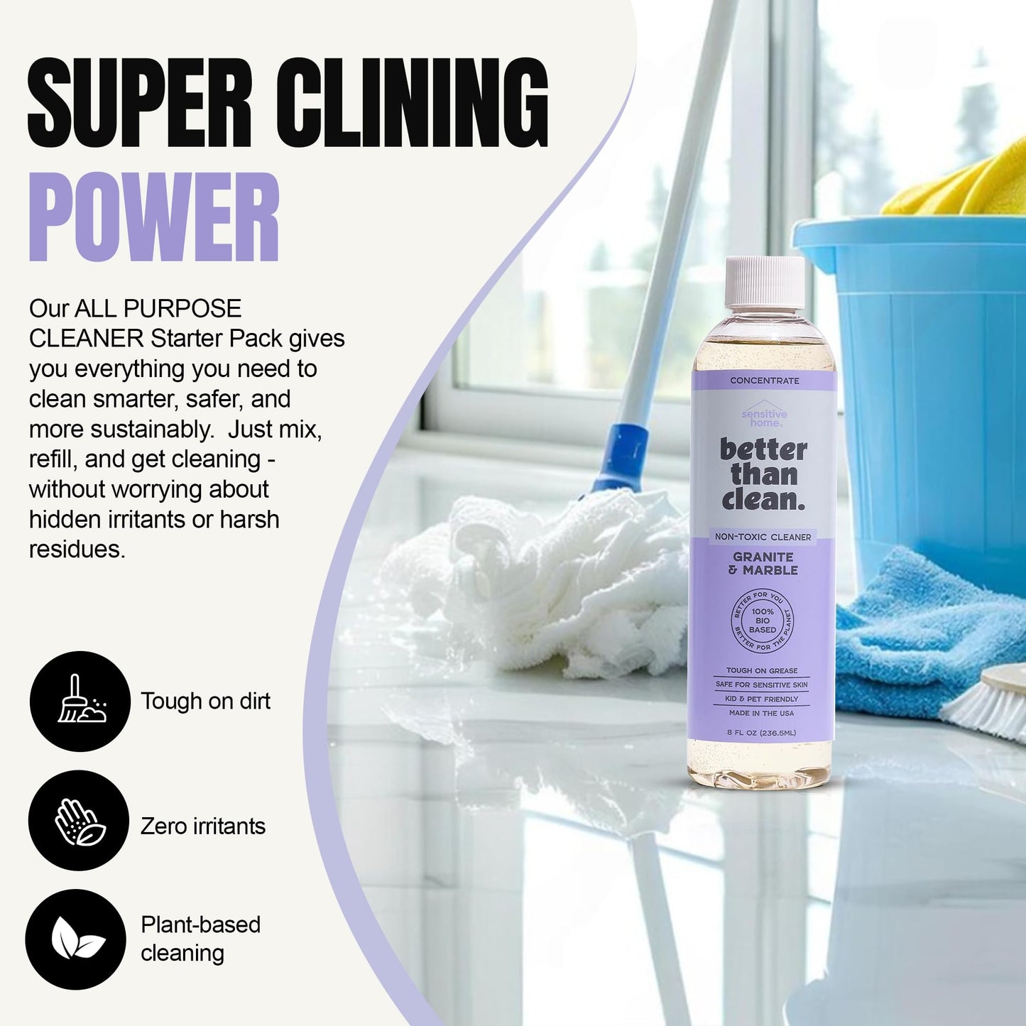 Better Than Clean Marble & Granite Cleaner Concentrate - Plant-Based, Non-Toxic, Fragrance Free Cleaning Products - Slate, Marble, and Natural Stone