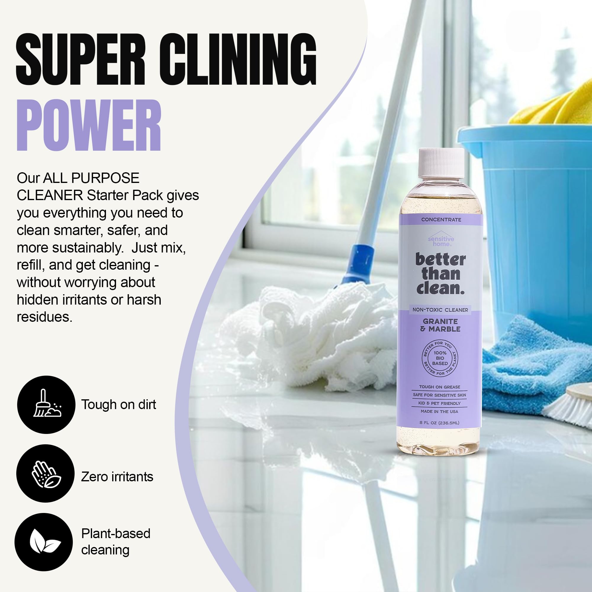 Better Than Clean Marble & Granite Cleaner Concentrate - Plant-Based, Non-Toxic, Fragrance Free Cleaning Products - Slate, Marble, and Natural Stone