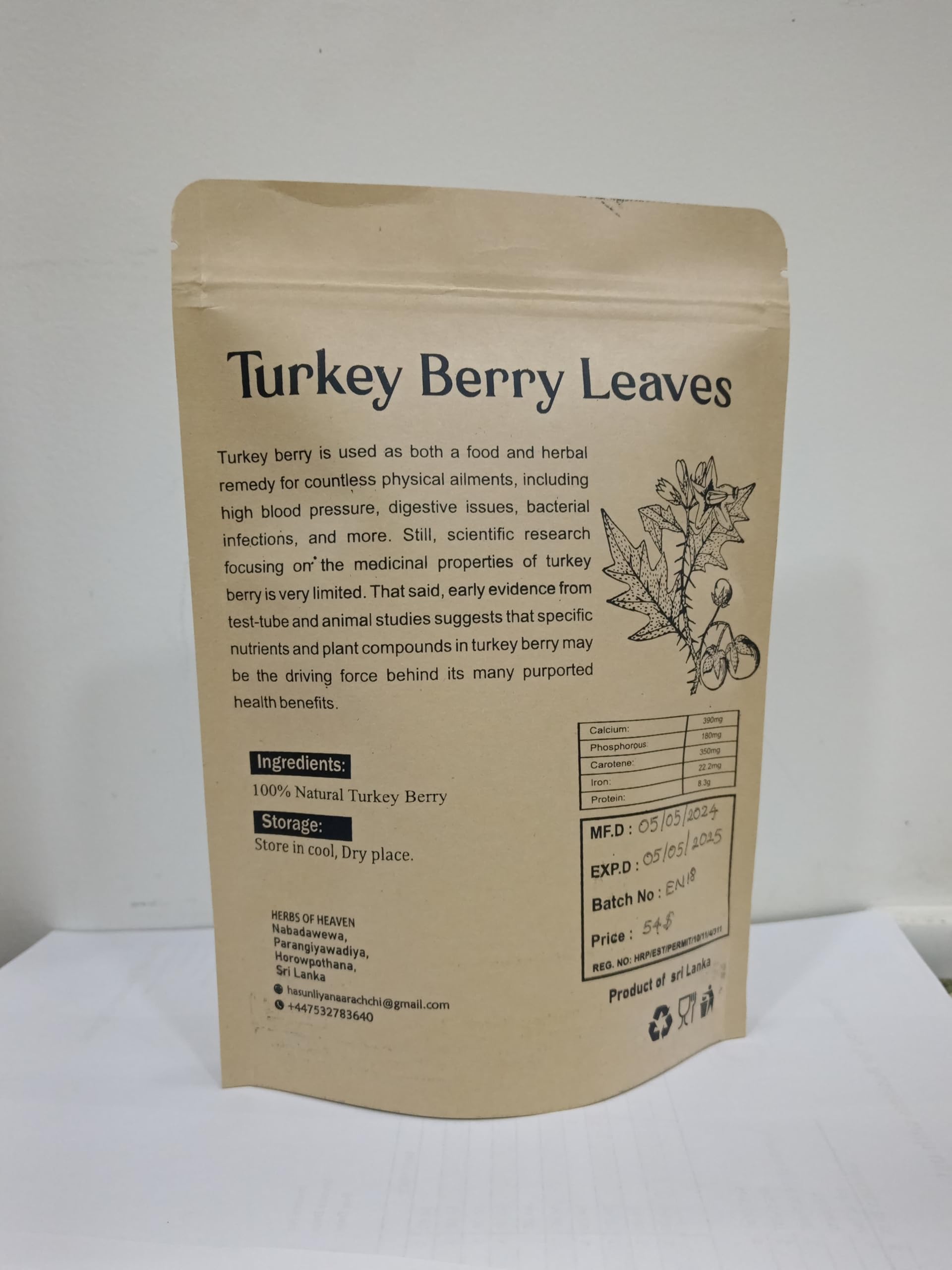 100 Turkey Berry Leaves Dried Healthy Well Cleaned Leaves - Pure & turkey Berry, Cultivated From Sri Lanka And Gluten Free