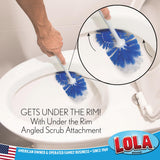 LOLA Classic Toilet Brush w/Under-The-Rim Scrubber, 2 Pack, Deep Cleans The Entire Toilet Bowl, Non-Slip Handle w/Rubber Comfort Grip