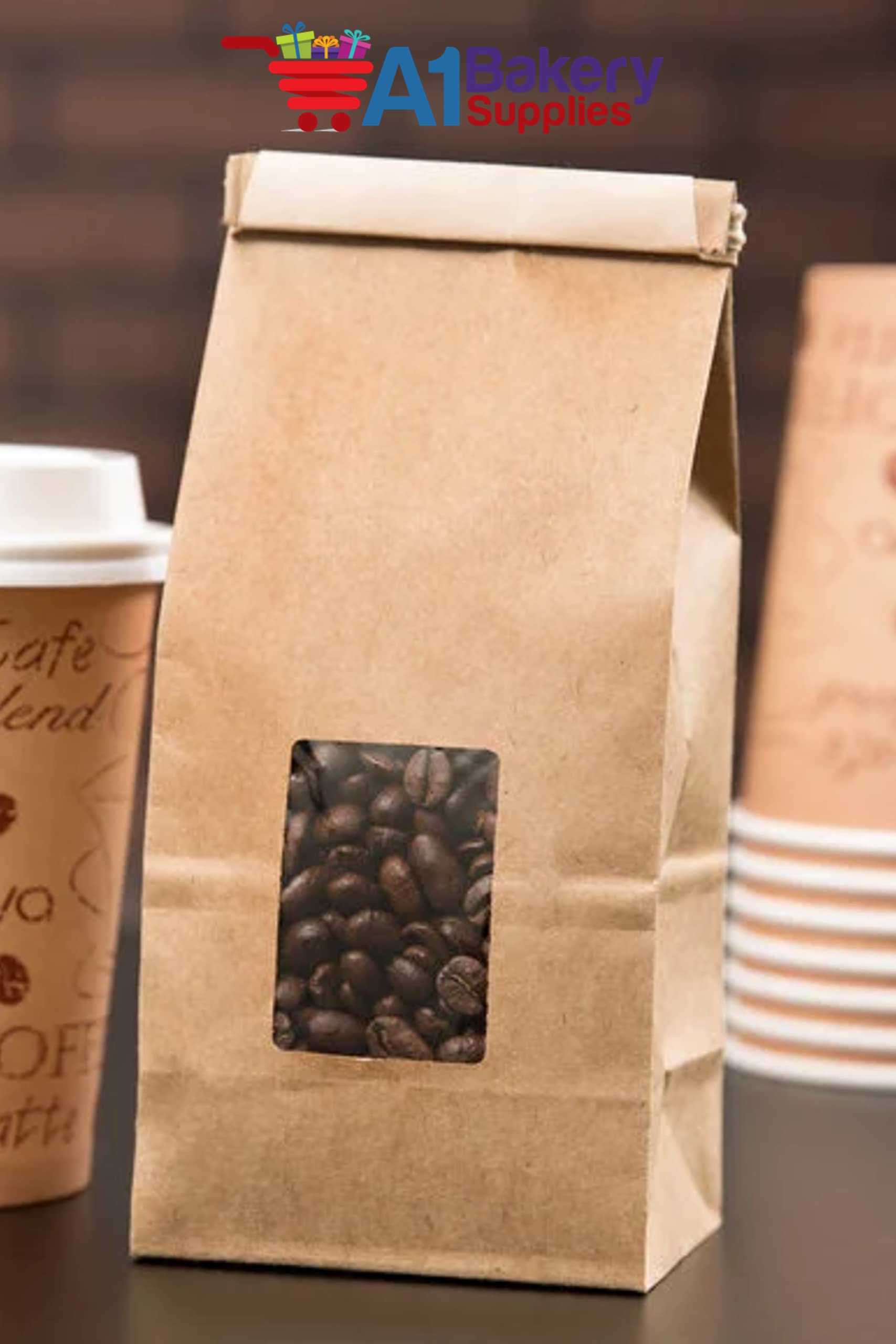 KeepFresh 4 3/4" x 2 1/2" x 9 1/2" 1 lb. Kraft Window Tin Tie & Coffee Bags - Pack of 25