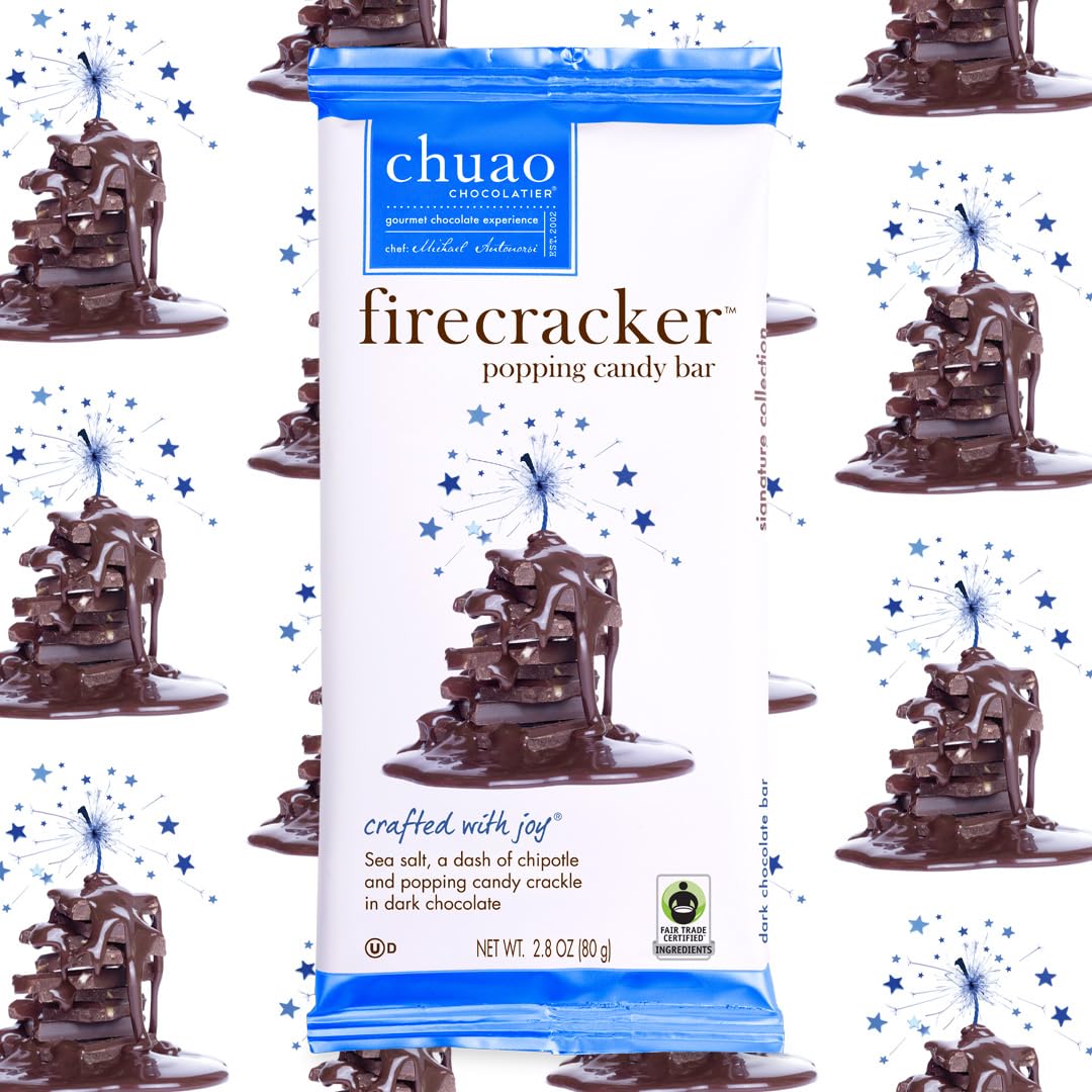 Chuao Chocolatier Firecracker Dark Chocolate Bars | Gourmet Chocolate Sea Salt Chipotle Artisan European No Preservatives | For Gift Baskets