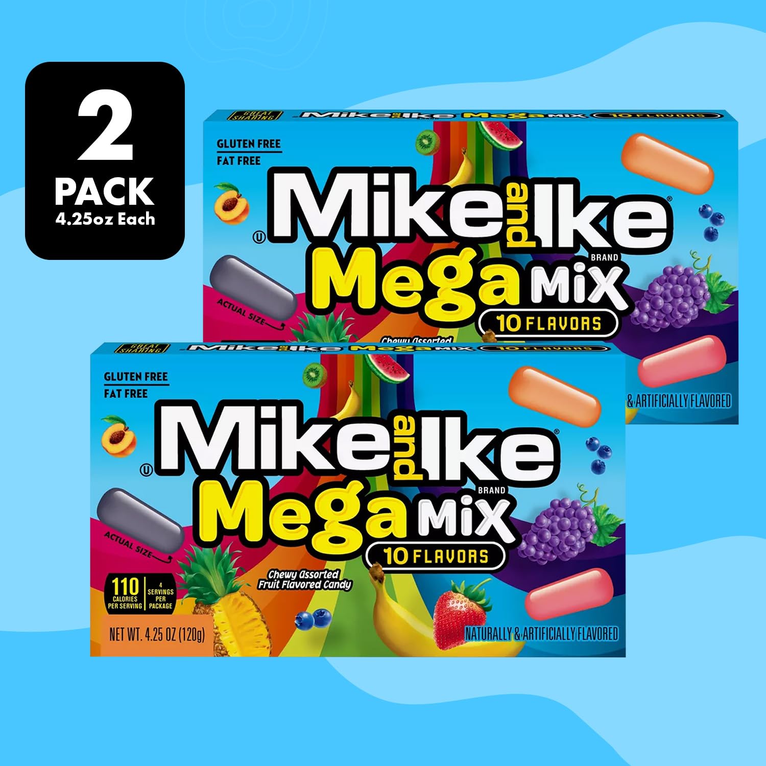 Mike and Ike Mega Mix, 2 Pack of Movie Theater Candy Boxes 4.25 OZ Each, Ideal Mike and Ike Candy for Your Favorite Films, Perfect Theater Box