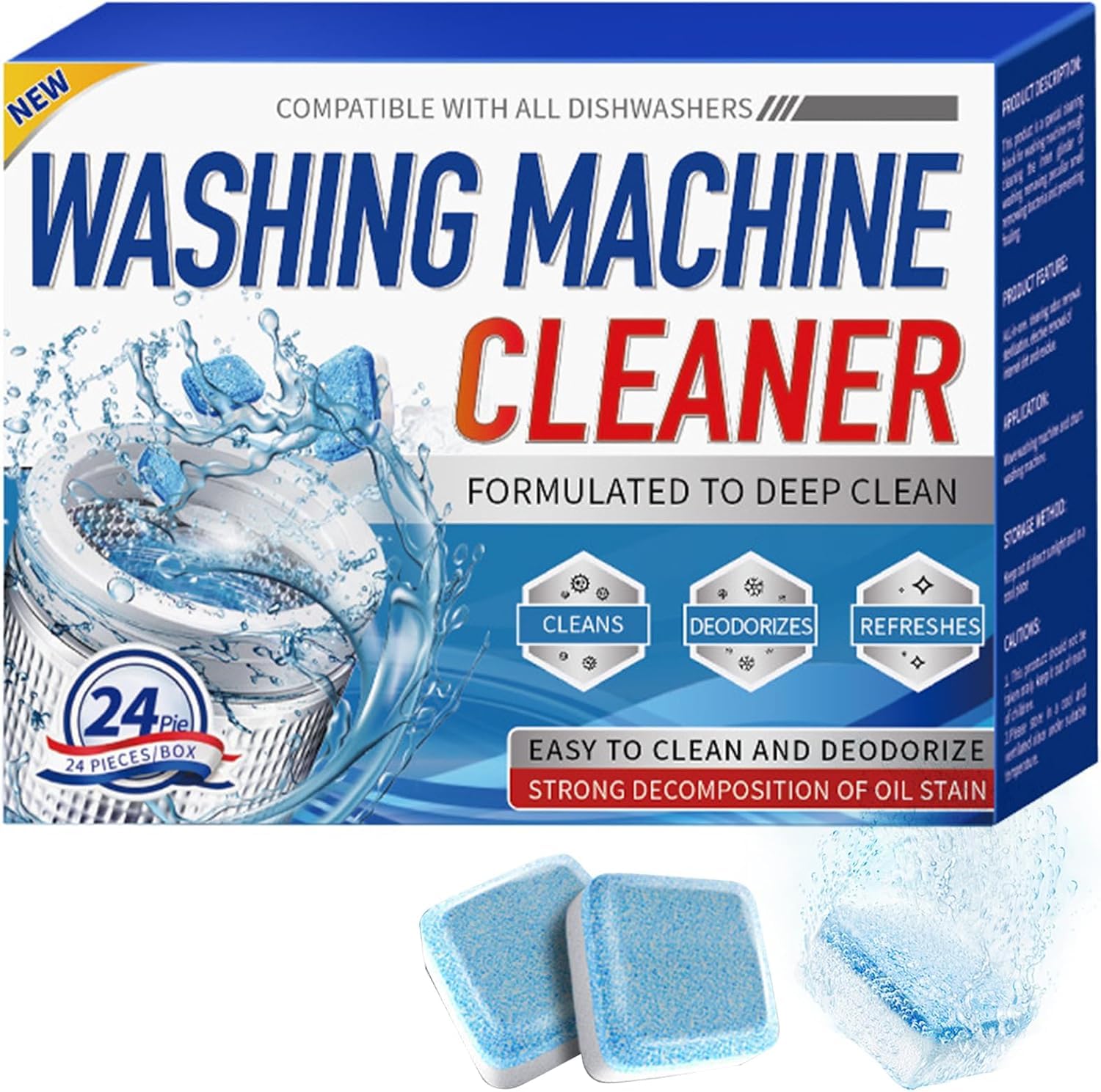 Biaccrss Washing Machine Cleaner Tablets, 24 Pack, 12 Month Supply, Pet-Safe Formula, HE Compatible for Top & Front Load Washers, Septic Safe