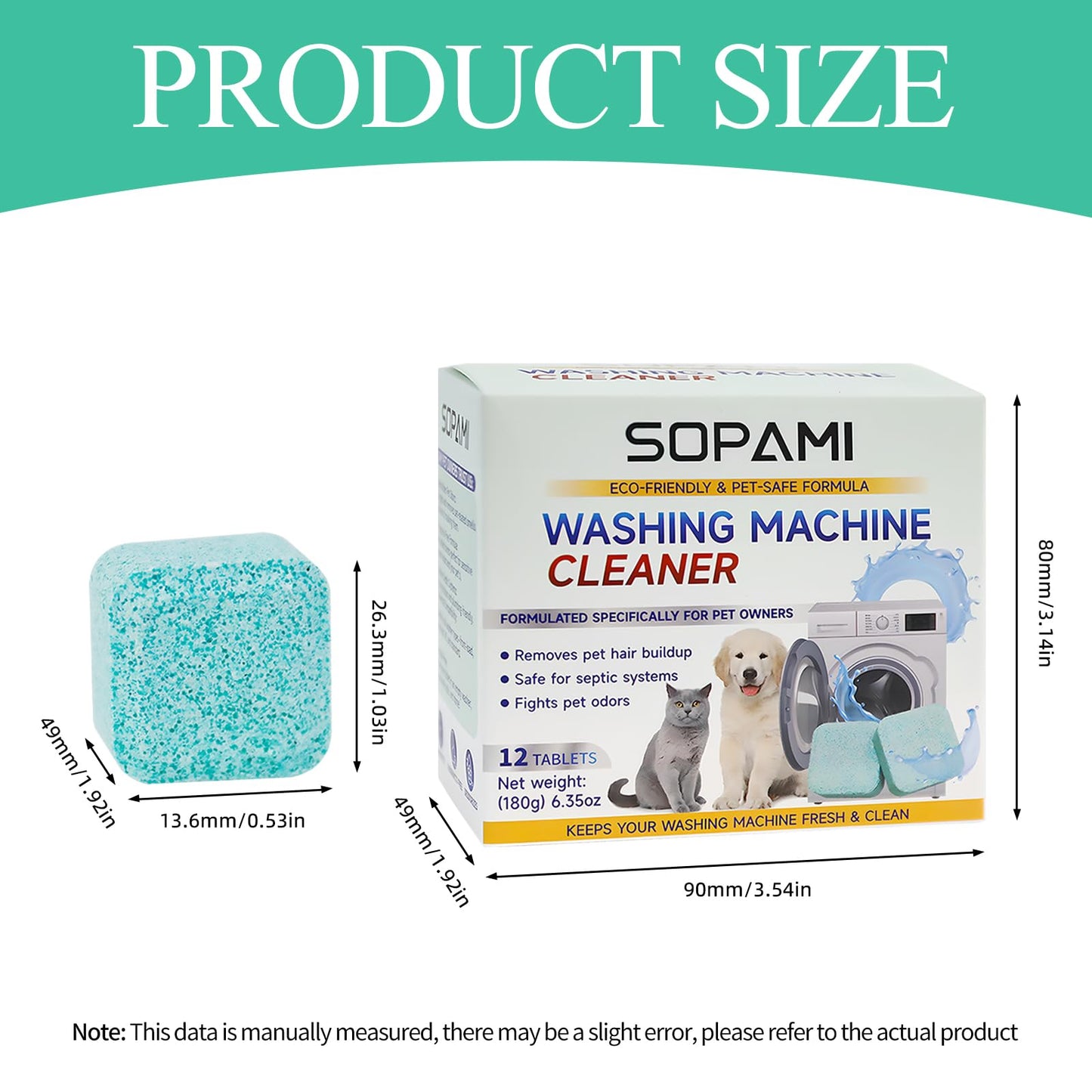 SOPAMI Washing Machine Cleaner Tablets 12 Pack, Deep Clean HE Front Load Top Load Washer, Remove Stubborn Pet Hair Odors, Septic Safe Pet Owner