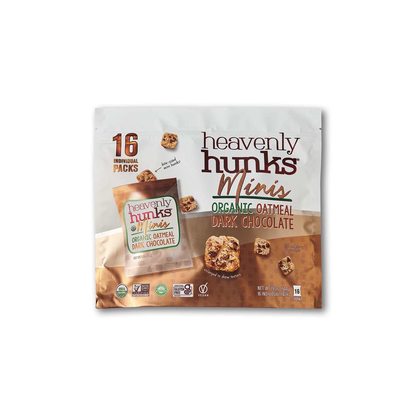 Heavenly Hunks Organic Oatmeal Dark Chocolate Chip Mini's - 1.2oz Bags (16 Pack)