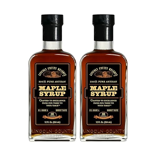 Lincoln County Reserve 100% Pure Maple Syrup with Robust Taste, 100% Pure Artisan Maple Syrup, Made in the USA,12 oz Glass Bottle 2 Pack