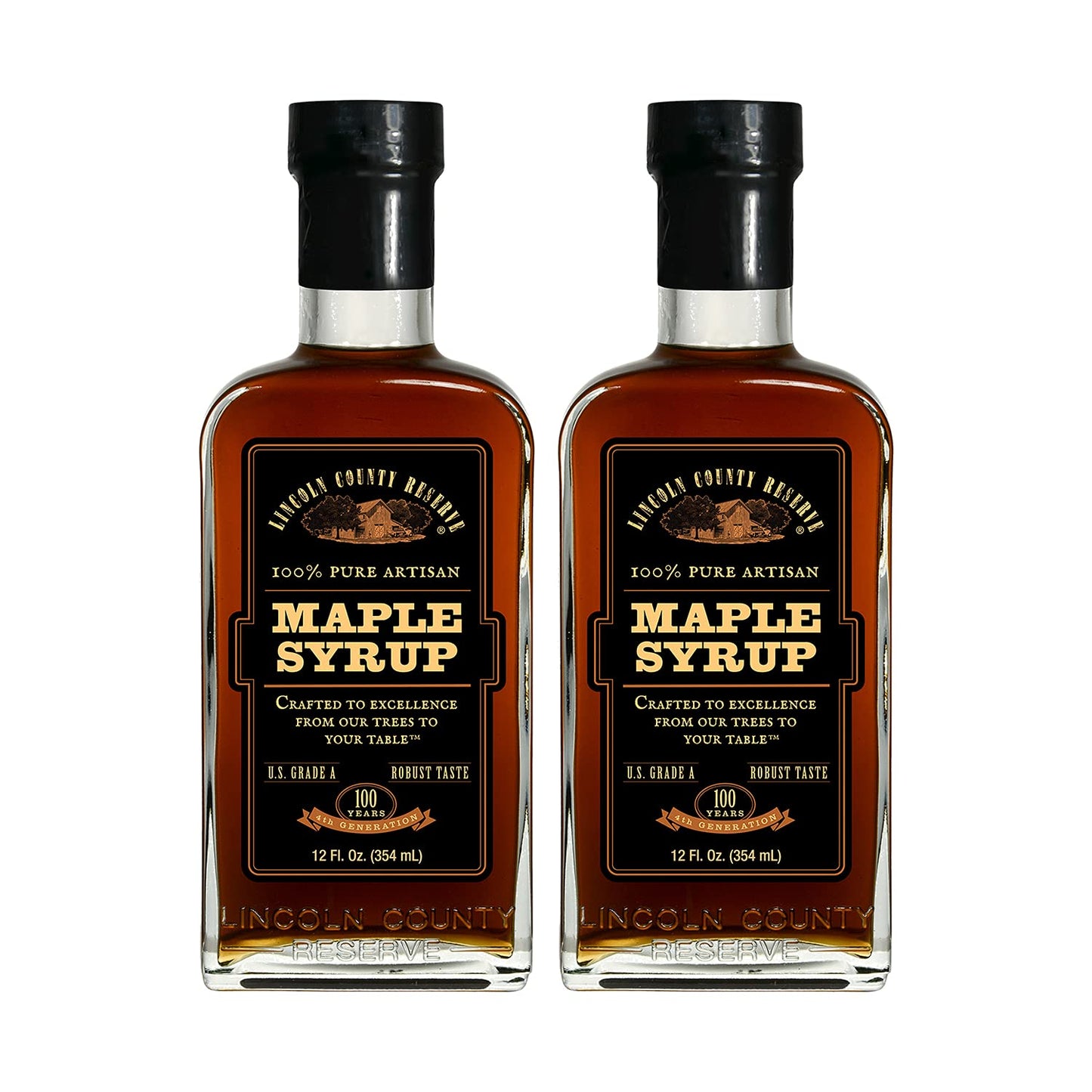 Lincoln County Reserve 100% Pure Maple Syrup with Robust Taste, 100% Pure Artisan Maple Syrup, Made in the USA,12 oz Glass Bottle 2 Pack