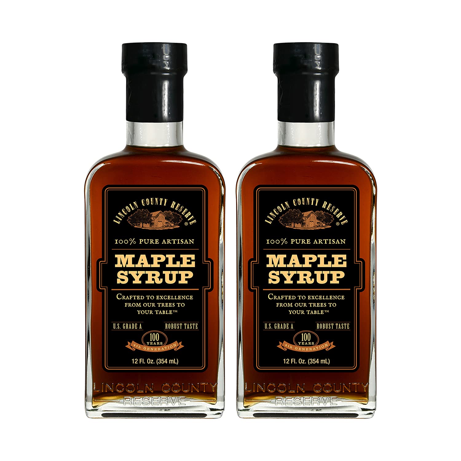 Lincoln County Reserve 100% Pure Maple Syrup with Robust Taste, 100% Pure Artisan Maple Syrup, Made in the USA,12 oz Glass Bottle 2 Pack