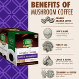 Sollo Infused Super 6 Mushroom Blend, Coffee Pods - 100% Arabica Medium Roast with 6 Functional Mushrooms & B-Vitamins - Lion’s Mane, Chaga, Reishi