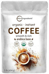 Organic Instant Coffee, 1lb Powder | Premium Arabica Coffee Beans Source | Medium to Dark Roast | Natural Fresh Flavor | Smooth & Rich | Non-GMO