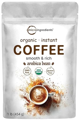 Organic Instant Coffee, 1lb Powder | Premium Arabica Coffee Beans Source | Medium to Dark Roast | Natural Fresh Flavor | Smooth & Rich | Non-GMO
