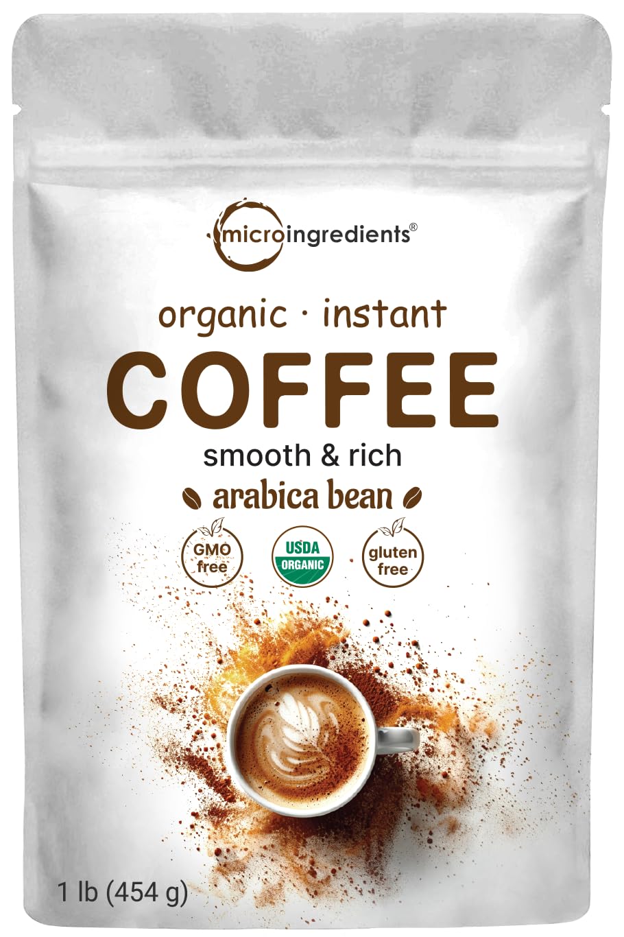 Organic Instant Coffee, 1lb Powder | Premium Arabica Coffee Beans Source | Medium to Dark Roast | Natural Fresh Flavor | Smooth & Rich | Non-GMO
