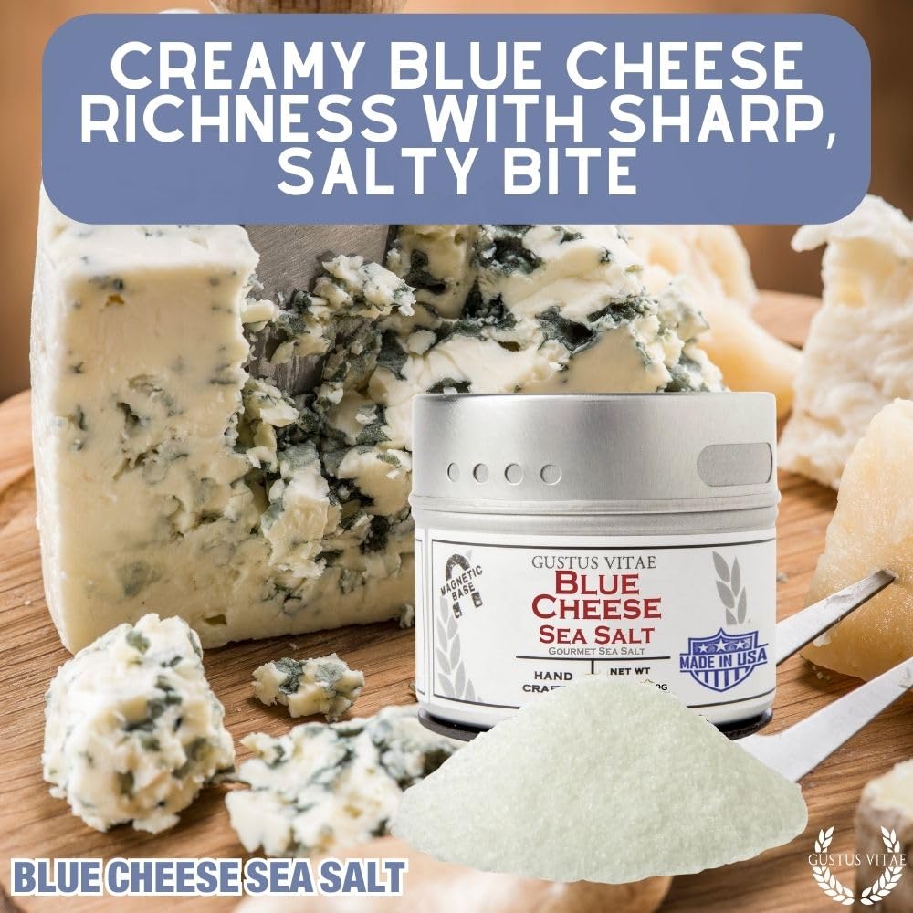 Blue Cheese Sea Salt | Gourmet Infused Sea Salt | Artisanal Seasoning | Non GMO, All Natural | Magnetic Tin | Handmade in Small Batches | Sustainably