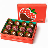 Chocolate Covered Strawberries Gift Box - 12 Count Gourmet Strawberries with “LOVE YOU” Message - Romantic Gift for Valentine’s Day, Anniversaries