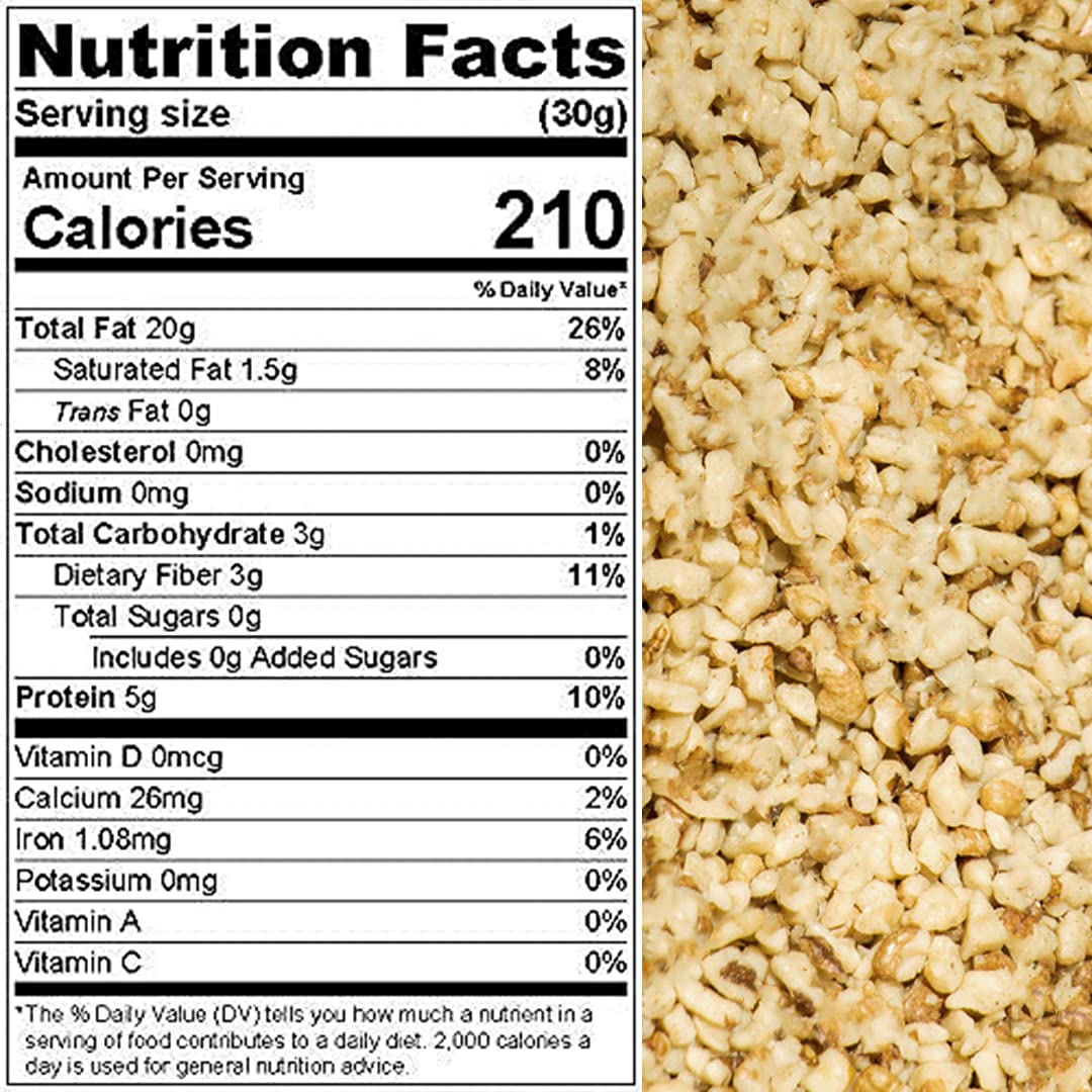 Walnuts, Fresh" Raw light Small Chopped California, healthy snack, perfection, vegan, high protein, Packed in a 5 lbs. (80 oz.) resealable pouch bag