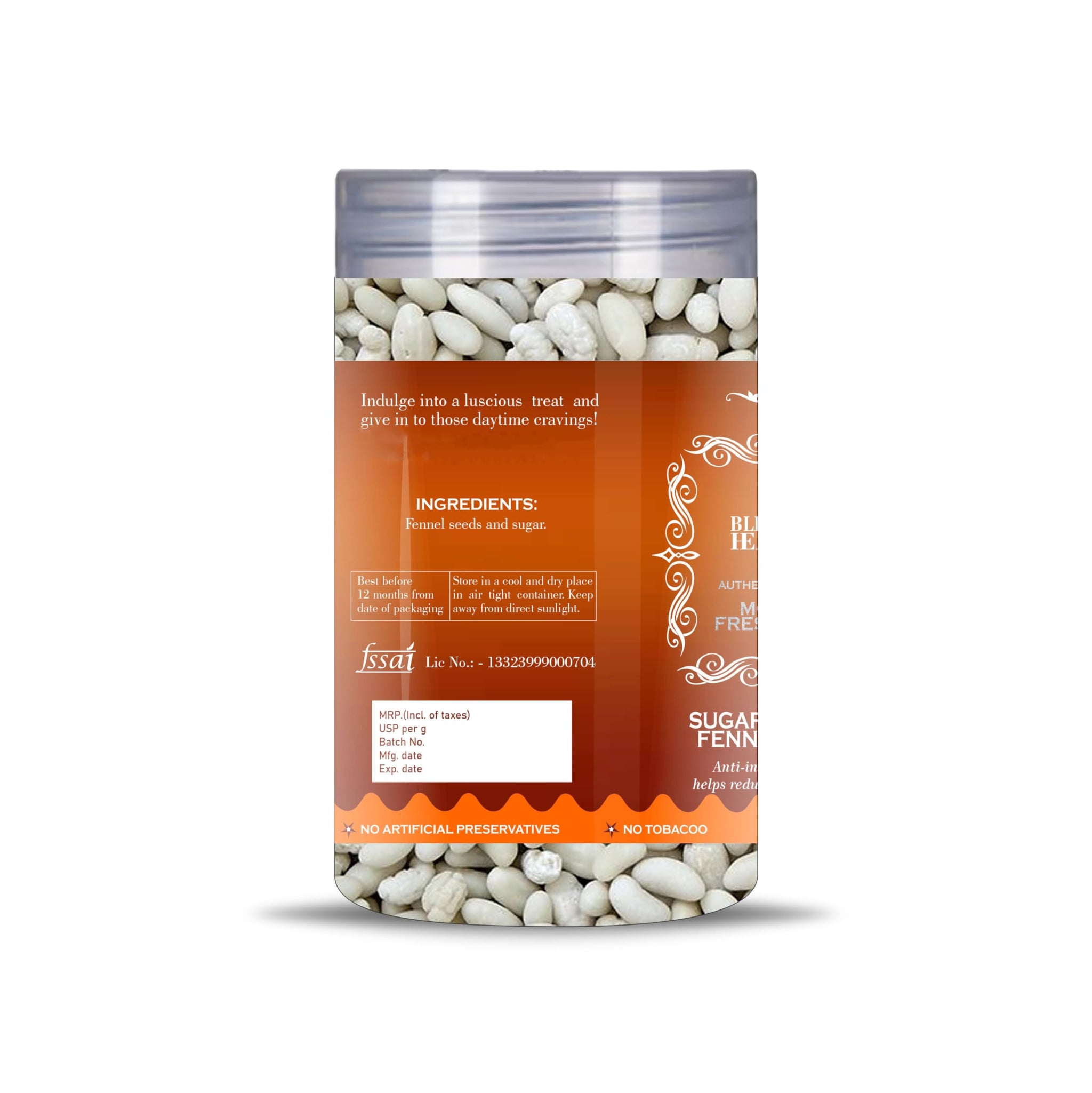 Blessfull Healing Sugar Coated Fennel Seed 5 Oz(Ounce) Airtight Container With Spoon
