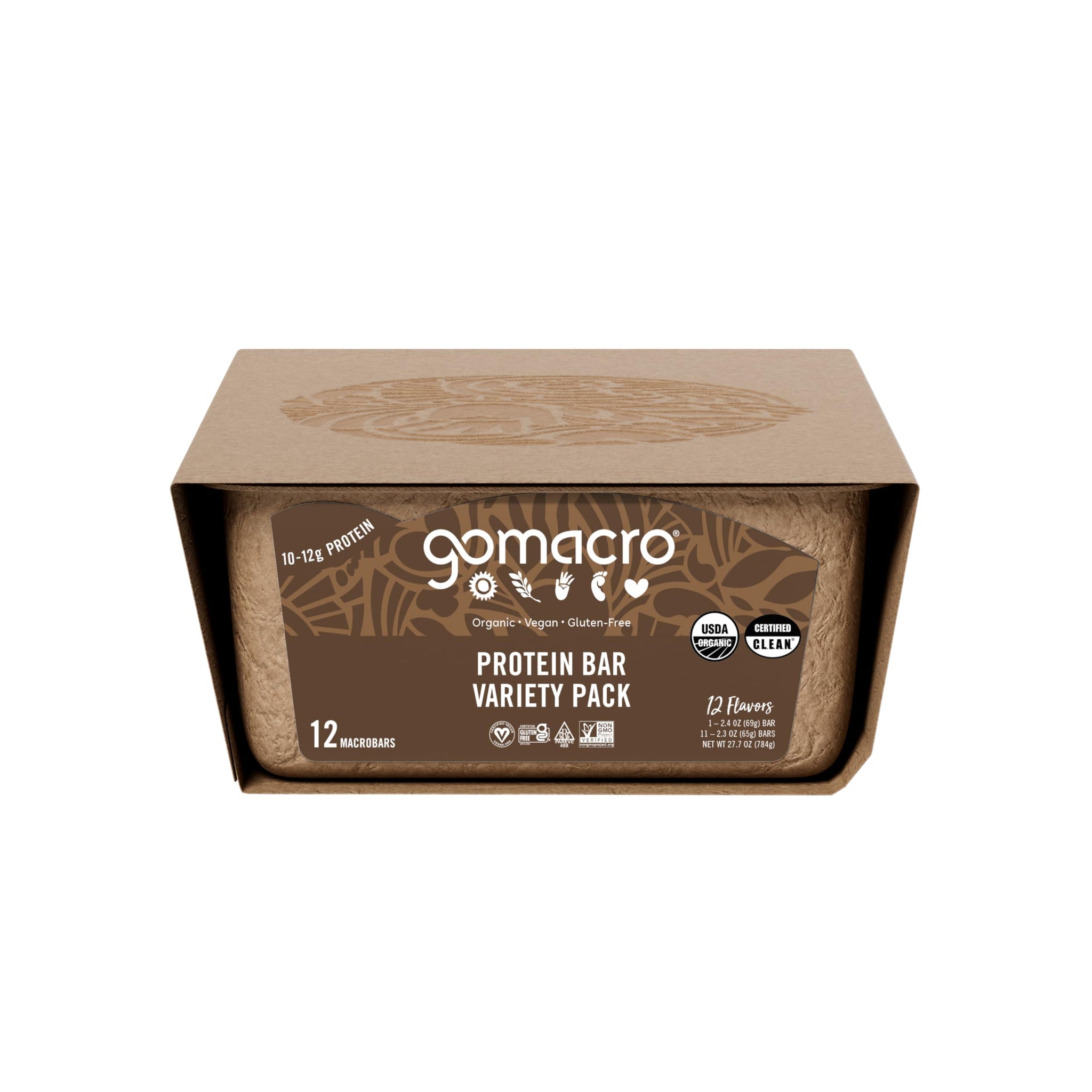 GoMacro MacroBar Organic Vegan Protein Bars - Protein Variety Pack (2.3-2.4 Ounce Bars, 12 Count)