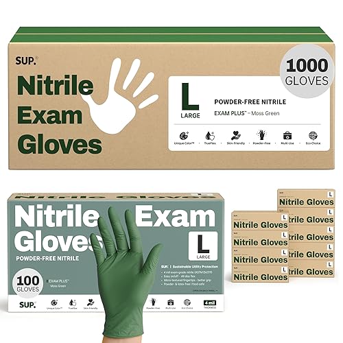 SUP Nitrile Exam Gloves, Powder-Free Latex-Free Food Safe Cooking Cleaning Disposable Medical Glove, Moss Green, 1000 Pcs (Large)