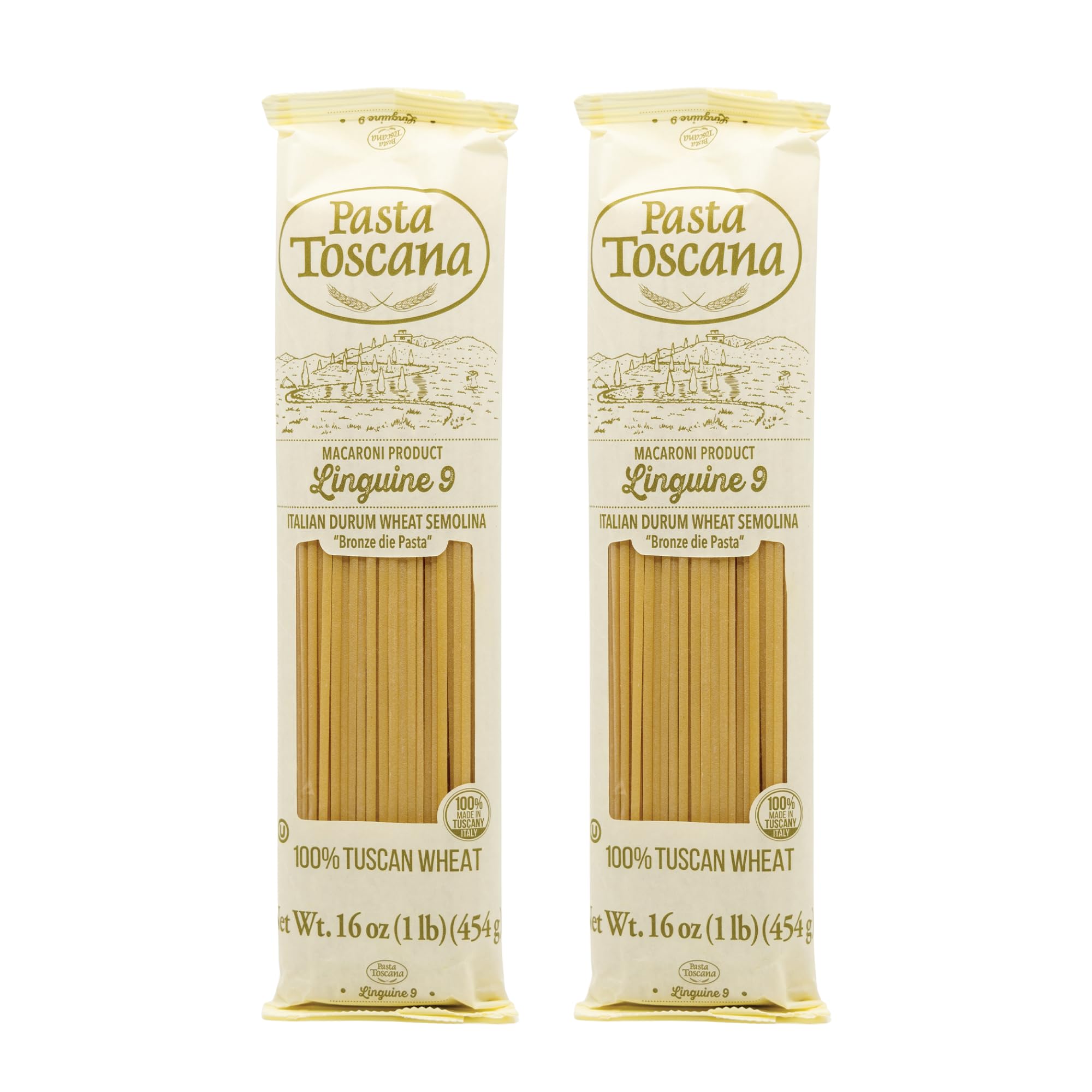 Pasta Toscana | Bronze Die Pasta | Italian Durum Wheat Semolina | Bronze die Pasta, 16 oz (Pack of 2, Linguine)