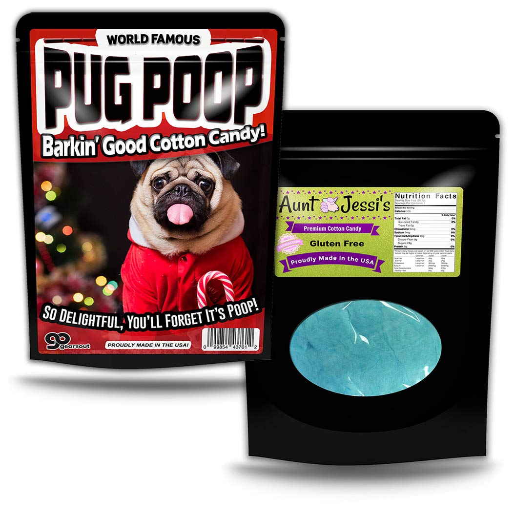 Pug Poop Cotton Candy Silly Stocking Stuffers for Adults Funny Holiday Candy Gags Poop Pranks Novelty Christmas Gags Blue Cotton Candy Gluten-Free