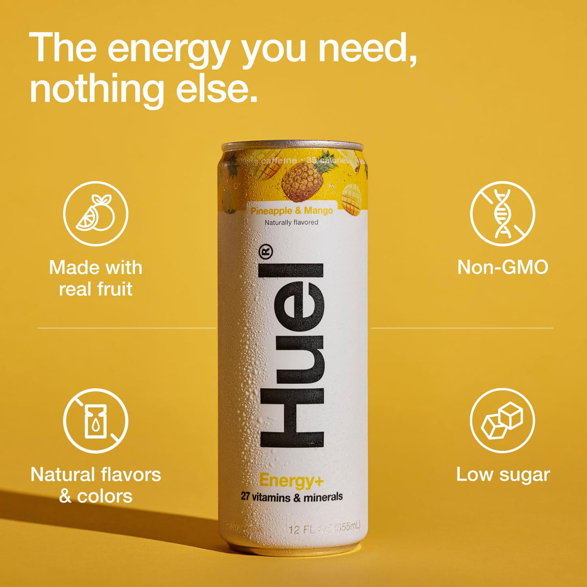 Huel Energy+ | Pineapple & Mango Energy Drink | 200mg Caffeine 35 Calories