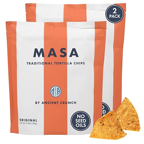 MASA Chips Corn Tortilla Chips Cooked in Beef Tallow - Seed Oil Free Snack, 2pk×5 oz each- Handmade with Only Naturally Grown Corn & Sea Salt, Gluten