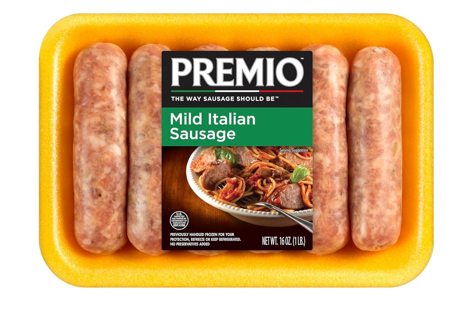 Premio - Mild Italian Sausage Pork Links, 16 oz, Pre-Seasoned, Meal Prep Ready, Perfect for Grilling, Cooking, Oven, Stovetop and Air Fryer