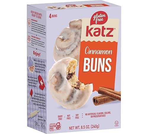 Katz Gluten Free Cinnamon Buns, Real Cinnamon Glaze, Individually Wrapped, Soft & Gooey, Free of Dairy, Nut, Soy, Certified Kosher, 8.5 oz (1pk)