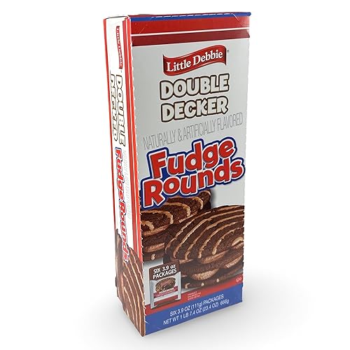 Little Debbie Double Decker Fudge Rounds, 3.9 Oz Each | Mega Sized Single Serve Snack Cakes, Pack of 6