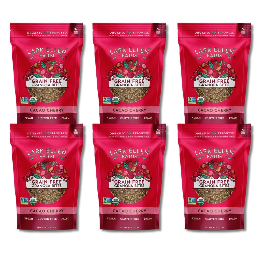 Lark Ellen Farm Cacao Cherry Grain-Free Granola Clusters, Organic Vegan Nut and Seed Mix, Gluten-Free Crunchy Bites for Snack, Breakfast, or Yogurt, 8