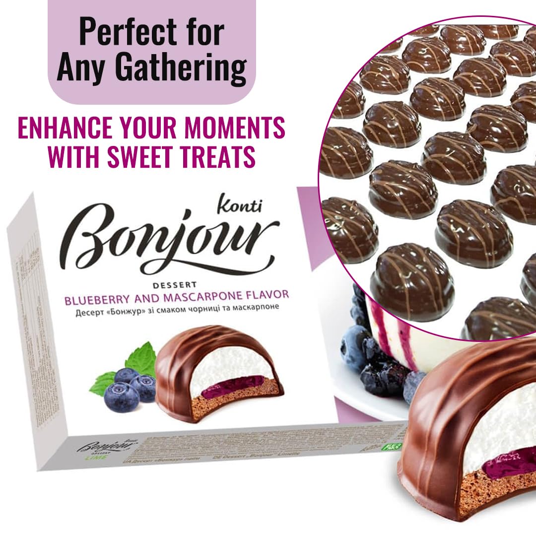 Konti Bonjour Dessert Blueberry & Mascarpone Flavor with Fruit Jam- Indulge in Gourmet Dessert with Caramel for A Mouthwatering Treat- Healthy