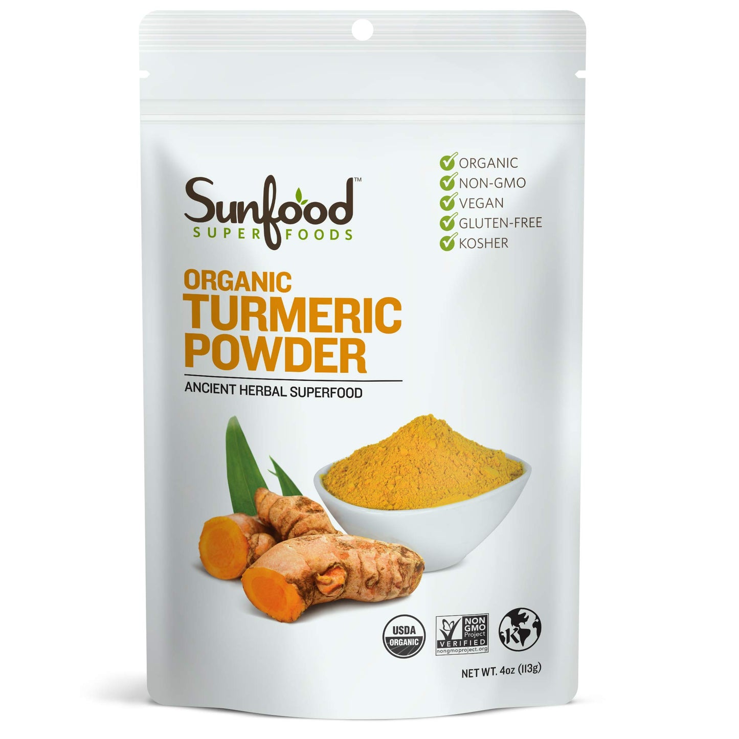 Sunfood Superfoods Organic Turmeric Powder - Ground Turmeric Root Powder, Pure Ground Curcuma Spice, Use for Seasoning, Tea, Golden Milk, Smoothies
